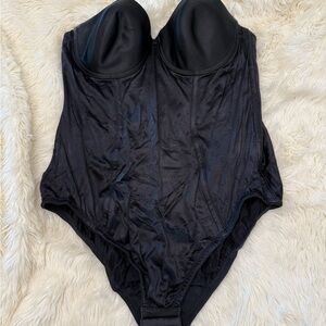 Vintage Black Strapless Bodysuit with Corset Boning - by Cabernet